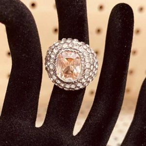 Cocktail Ring Large Round Pink Cubic Zirconia with dome rhinestone surround
